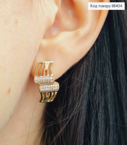 Сережки "Грація" з Блискучими камінцями, 1,8см, англійська застібка, Xuping 18К 118404 фото 3
