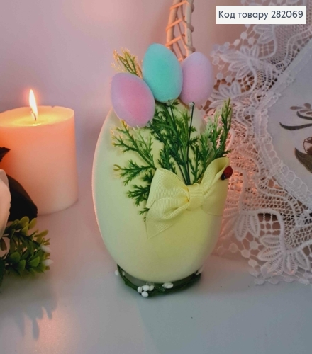 Пасхальная композиция, страусиное яйцо ЖЕЛТОГО цвета, 15*10см 282069 фото 2