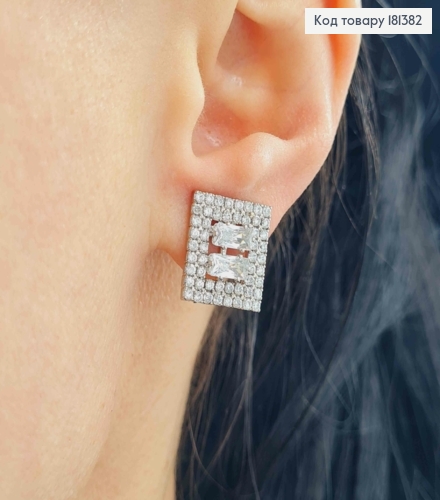 Клипсы, прямоугольная пластинка в камешках, 1,5*1,8см, Xuping 181382 фото 2