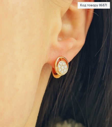 Серьги кольца 1см, с круглой пластинкой в камешках, 1см, Xuping 18К 116871 фото 2