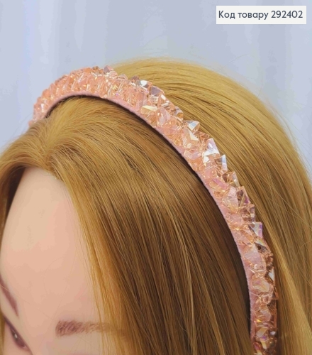 Обруч метал, ПУДРОВОГО кольору,  плетений Камінцями, ширина 1,5см 292402 фото 2