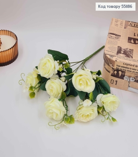 Композиция "Букет БЕЛЫЕ розы 7головок с оттенком зеленого", 32см 551186 фото 2