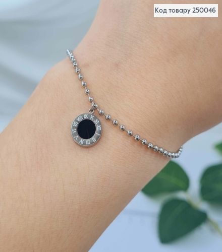 Браслет серебряного цвета, с подвеской Римские Часы (1см), 18+3,5см, сталь Stainless Steel 250046 фото 2