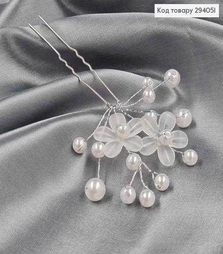 Заколка Рогач с двумя цветочками с бусинками и камушками 237051 фото 2