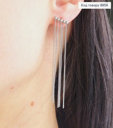 Серьги гвоздики родованные, "Пять шариков" с подвесками цепочками, 6см, Xuping 181158 фото 2