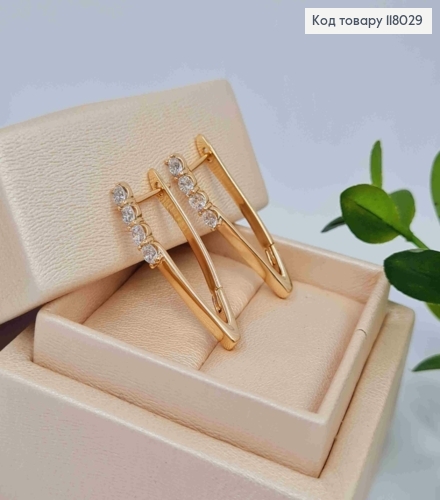 Серьги стрелы с тремя Блестящими камешками, 3см, английская застежка, Xuping 18K 118029 фото 2