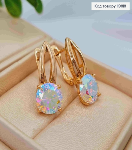 Серьги с блестящим камнем Хамелеон, 2,2см, английская застежка, XUPING 18K 119818 фото 3