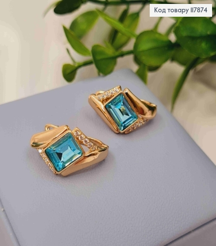 Серьги "АннеТ" с Голубым камнем сваровски, длина 2см, англ застежка, Xuping 18K 117874 фото 2
