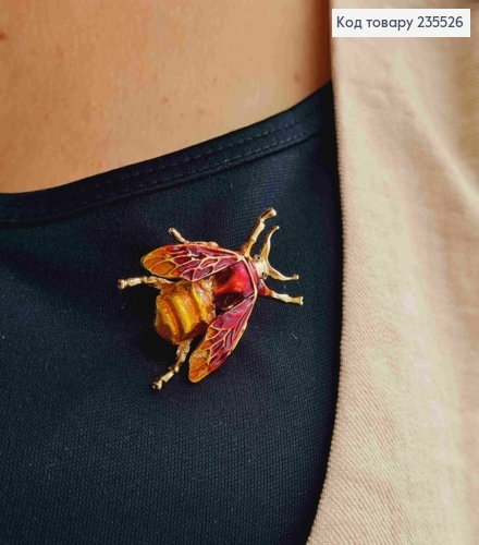 Брошь металл "ЖУК" с Красными крыльями, 3,5*2,5см 235526 фото 3
