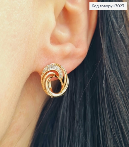 Серьги "Гнездышко" с камешками, 1,5см, Xuping 18К 117023 фото 2