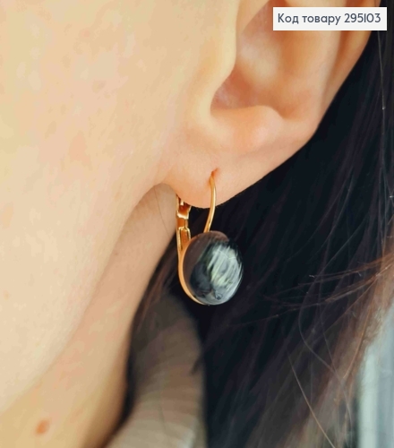 Серьги "Кошачий Глаз" с черным камешком, франц зам. 295103 фото 2