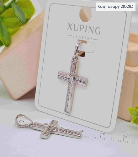 Крестик родованный украшен блестящими камешками, размер 2,5*1,6см, Xuping 210283 фото 2