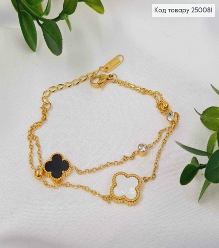 Браслет подвійний лимонного кольору, Van Cleef двосторонній + Камінчик, 17+5см, Stainless Steel 250081 фото 3