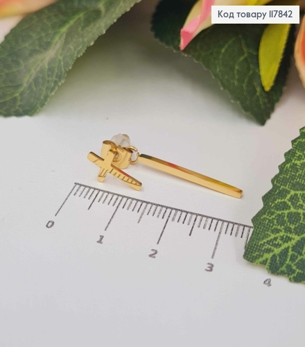 Серьги гвозди "Кресты" (0,6*1,2см) с подвеской (2,3см), Xuping ТТМ 117842 фото 2