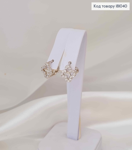 Серьги кольца, четырехлистник в камнях, 1см, Xuping 181040 фото 2