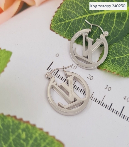Сережки родированые кольца "LouisVuitton" , 2,5см, Stainless Steel 240230 фото 2