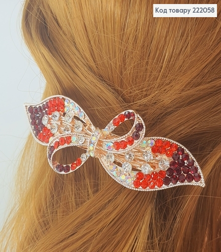 ¶Заколка автомат металл с цветными камнями 10 см в ассорт. (Бантик, бабочка, цветочек) 222058 фото 2