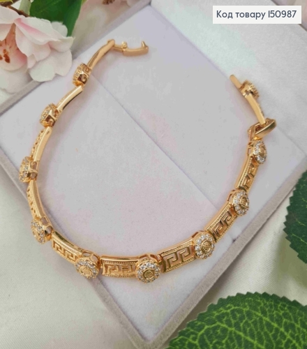 Браслет плетения пластинками "Версаче" украшен блестящими камешками, 17+2,5см, Xuping 18K 150987 фото 2