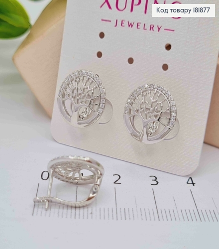 Сережки родовані "Дерево Життя" з Блискучими камінцями, 1,4см, англійська застібка, XUPING 181877 фото 2