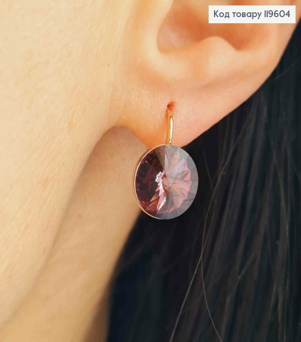 Серьги с Фиолетовым камнем Сваровски (1,1см), длина 1,5см, застежка левербек, Xuping 18К 119604 фото 2