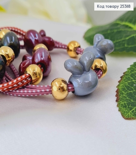 Резинка в горошек, с бусиной зайкой, цвета в ассорт. 253118 фото 3