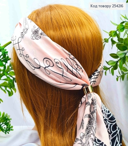 Хустка з колечком, Рожевого кольору з малюнком "Квітка", 70*70см, 100% поліестр (шовк) 254216 фото 4