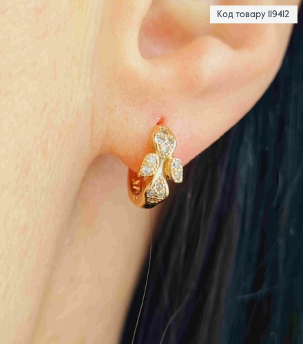 Сережки кільця з Листочками в камінцях, 1,1см, Xuping 18К 119412 фото 2