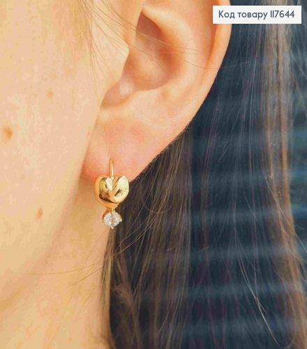 Сережки кільця, "Серце" з Блискучим камінчиком, діаметр 1,5см, Xuping 18К 117644 фото 3