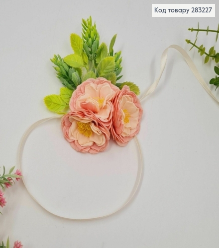 Повязка для корзины "Три цветочка", розовых оттенков на завязках, 15*14см, Украина 283227 фото 2