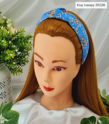 Обруч чалма голубого цвета, с цветными цветами, шир. 292216 фото 3