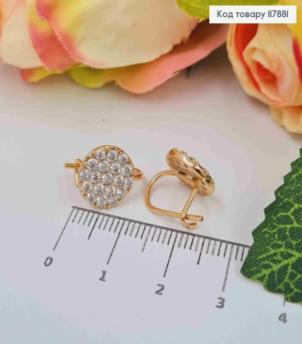 Серьги, круглая пластинка украшена Блестящими камешками, 1см, французская застежка, Xuping 18K 117881 фото 2