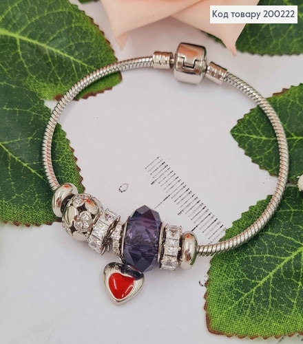 Браслет "Пандора" з Фіолетовим шармиком, з підвіскою хрестичком в камінцях, довж 18см. Xuping 18K 200222 фото 2