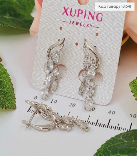Сережки родованные, Крылья голубки, с камешками, 3см, англ. зам. Xuping 181341 фото 2