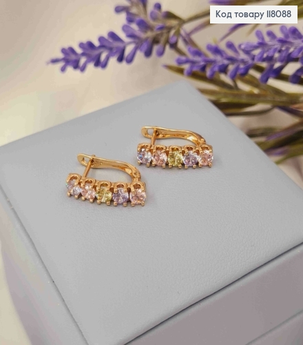 Серьги "ВЕНЕРА" украшены Разноцветными камешками, 1,7см, английская застежка, Xuping 18К 118088 фото 2