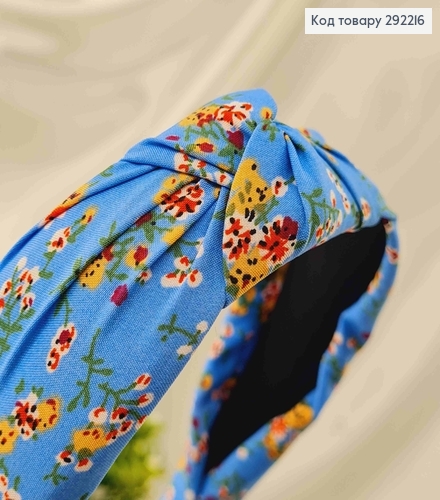 Обруч чалма голубого цвета, с цветными цветами, шир. 292216 фото 2