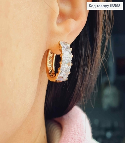 Серьги кольца 2см, с прямоугольными камешками, шир.5мм, Xuping 18K 116568 фото 3