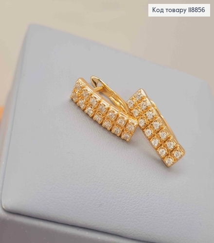 Серьги Прямоугольные украшены Блестящими камешками в два ряда, 1,7см, английская застежка, Xuping 18К 118856 фото 3