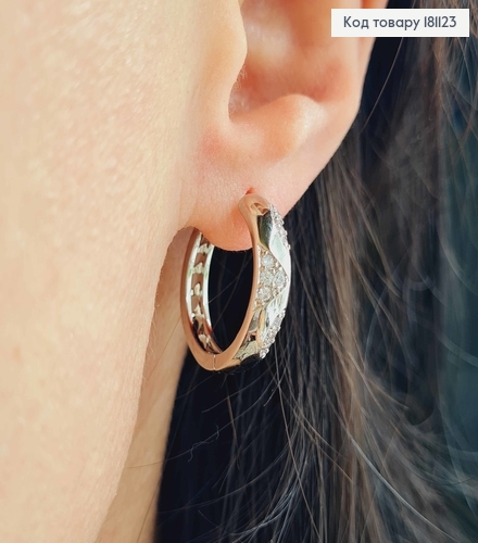 Серьги кольца 2см, с узором из камушков, Xuping 181123 фото 2