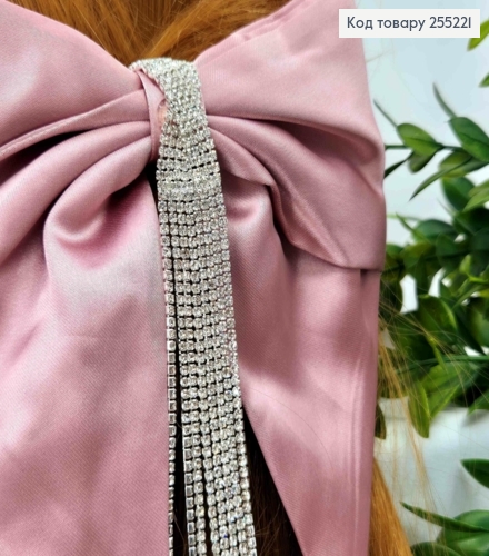 Бант Роскошный, РОЗОВИЙ, атласный, декорированный камнями 20см, на заколке автоматик, размер 16*16см. 255221 фото 2