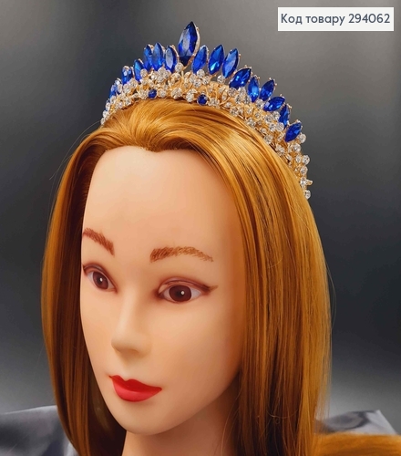 Тиара под золото, "Флоренцо" с синими камешками. 294062 фото 3