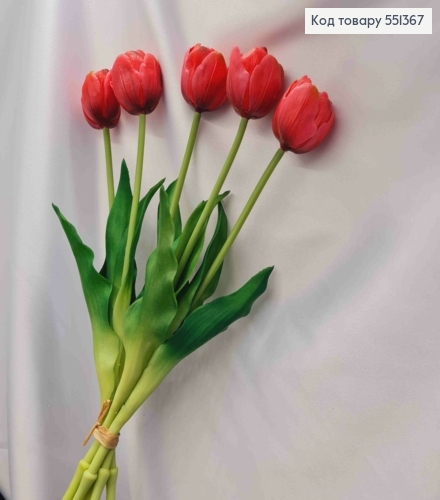 Искусственные цветы ТЮЛЬПАН Пионовидный, Темно-Розовые  (латексные, 5шт/букет, выс. 38см, цветок 4см 551367 фото 5