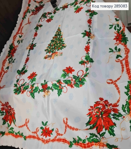 Скатерть новогодняя белая "Рождественский мотив. Снежинки. Рождественники", размер 110*150см 285083 фото 3