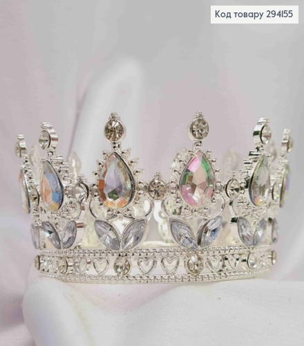 Корона под Серебро, "Изысканная" с блестящими камнями Хамелеон, диам 8см, выс. 4,5см (можно на торт) 294155 фото 2