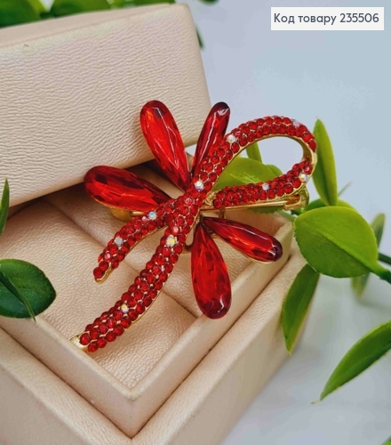 Брошка метал, "Квіткова Петля Бажання", прикрашена Червоними камінцями, 5,5см 235506 фото 3
