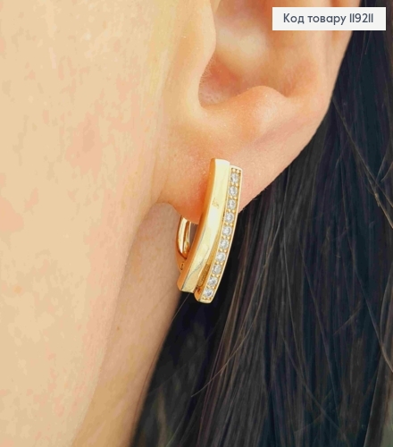 Сережки Прямокутні прикрашені Блискучими камінцями, 1,8см, англійська застібка, Xuping 18K 119211 фото 3