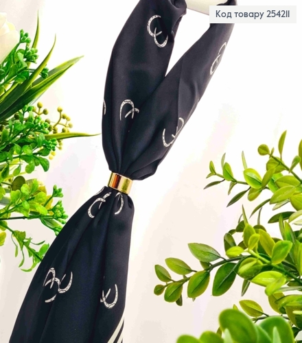 Хустка з колечком, Чорного кольору з малюнком "Підкова", 70*70см, 100% поліестр (шовк) 254211 фото 2