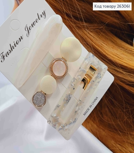 Набор детских заколок стрела (3шт) "Прямоугольная-Капелька", Перламутровых цветов, 6,5см 263061 фото 2