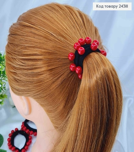 Резинка 7,5см з пришитими бусинками ЧЕРВОНОГО кольору 243111 фото 2