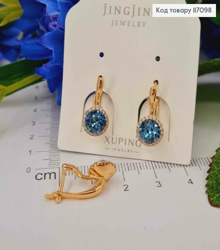 Сережки, З блакитним камінцем Сваровскі, 1,5см, англ. заст, Xuping 18K 117098 фото 2