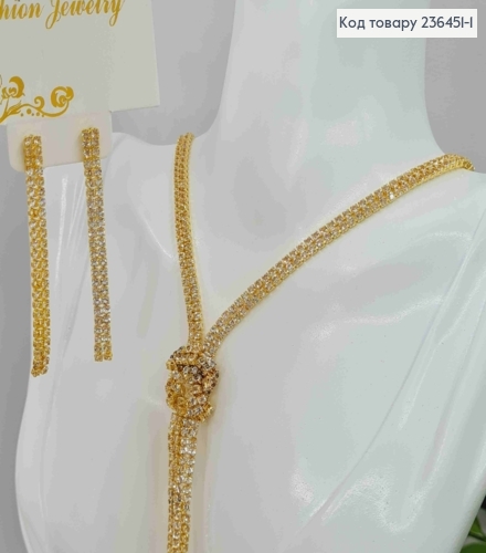 Набор(ЗОЛОТОГО цвета): Серьги гвоздики(6см), Цепочка с удлинителем из Камешков (4+10см*25см) 236451-1 фото 3